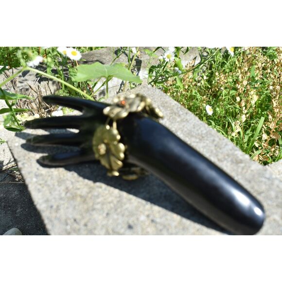 Gold toned Flower Statement Bracelet – Bold Sculptural Jewelry (size 7") - Picture 3 of 7